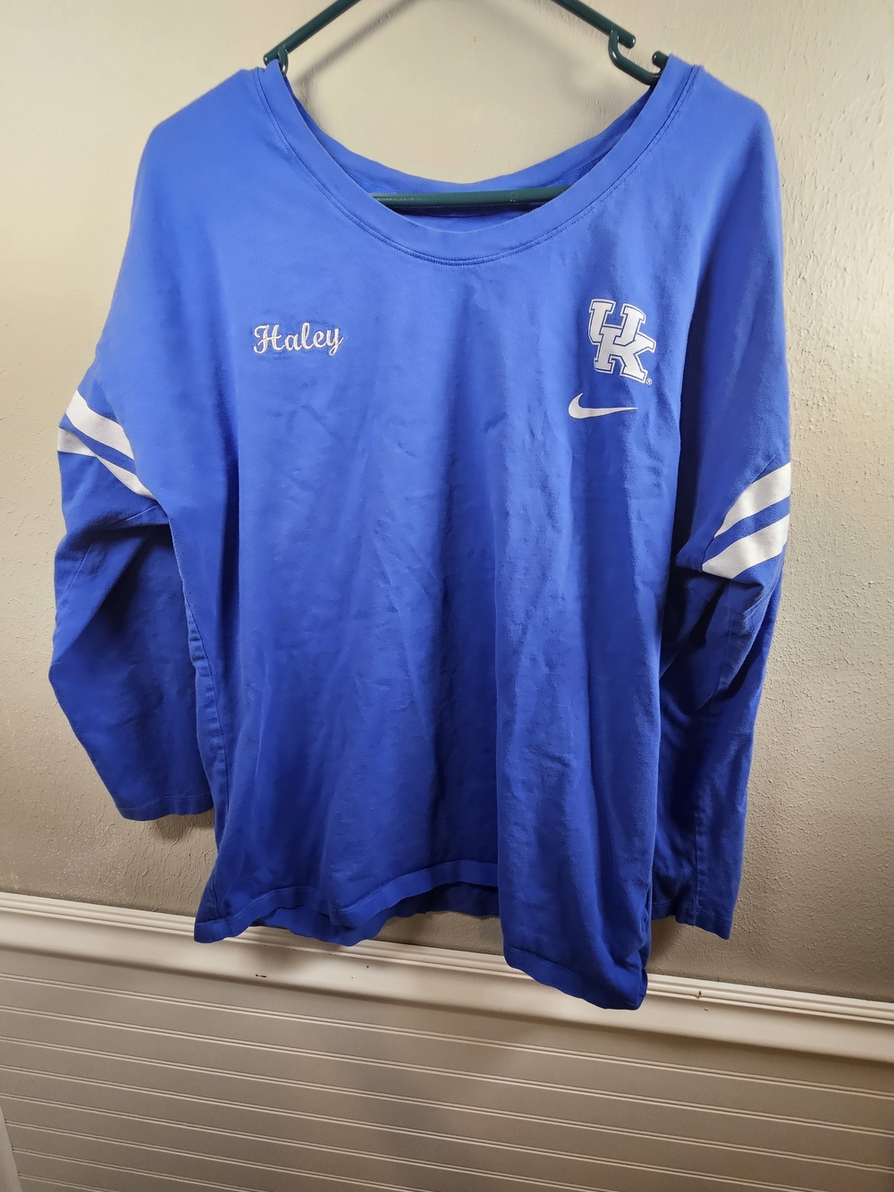 Nike Womens Royal Blue Long Sleeve UK Logo Tee Embroidered With The Name HALEY